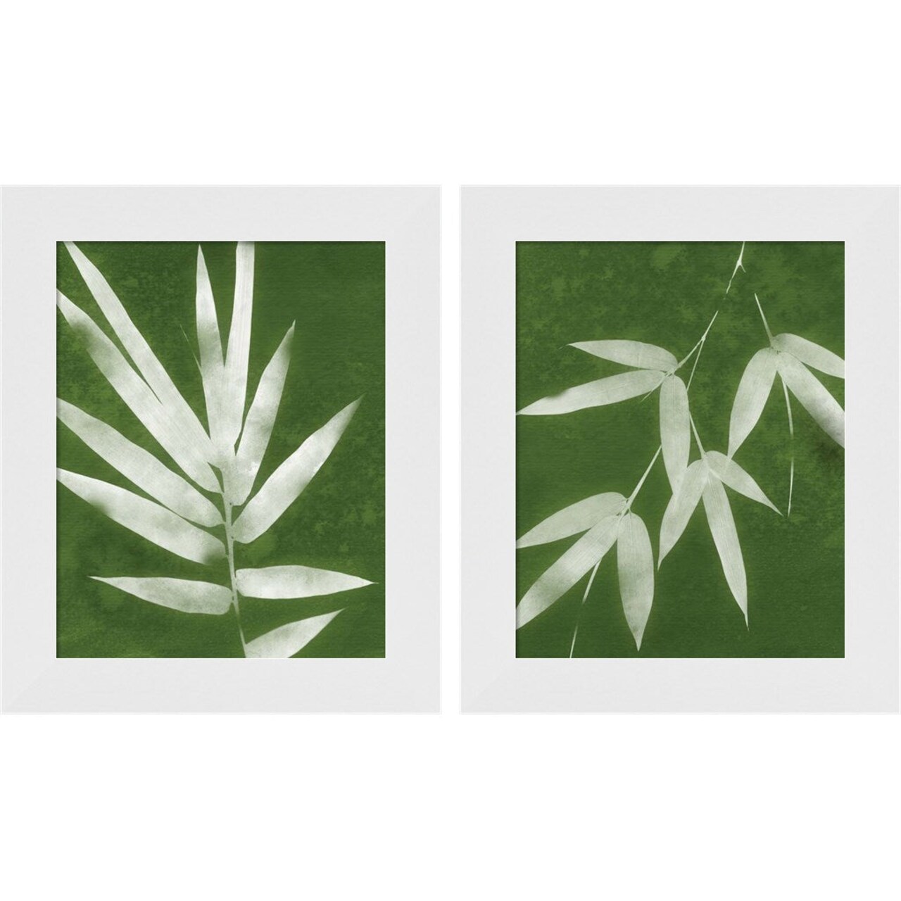 Green Spa Bamboo by Linda Woods, 2 Piece White Framed Art Set